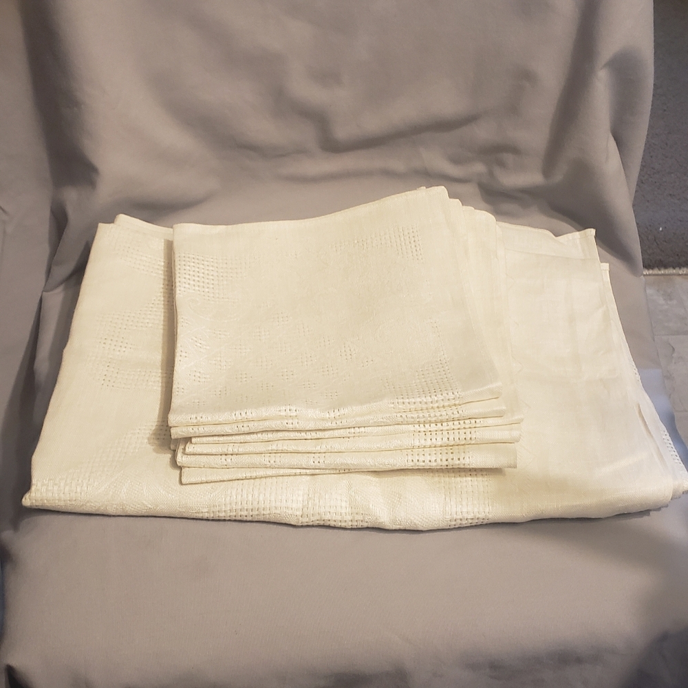 New Light Ivory Linen Tablecloth + 8 Napkins Belgium